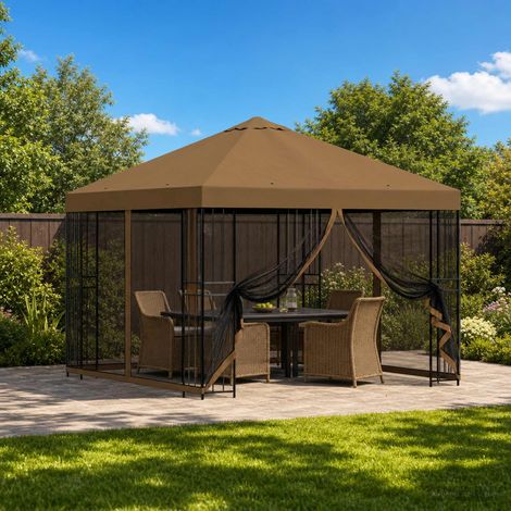 Teenpull – Garten Pavillon mit Seitenwänden 3 x 3 m Taupe (1/5)