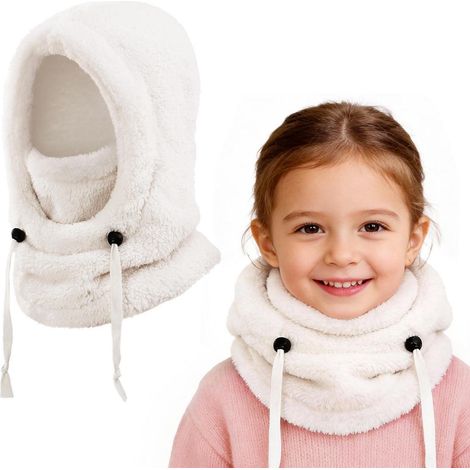 Kinder Sturmhaube Thermo Fleece 3-10 Jahre, Winddicht Warm Skimaske Halswärmer Weiß (1/5)