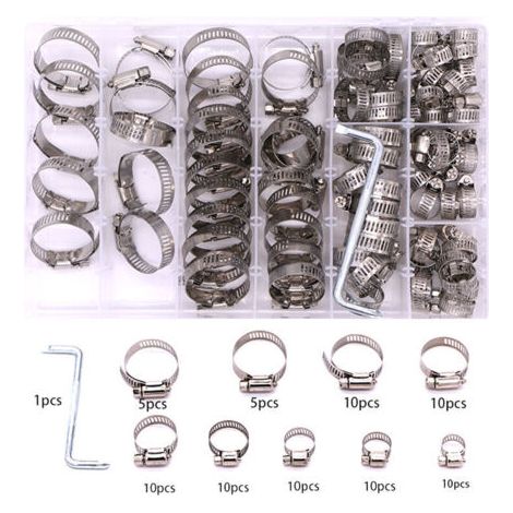 81 Pièces/8-38 mm,Collier de Serrage Réglables, Tuyau Clips, Colliers de Serrage en Acier Inoxydable, Pinces de Tuyau pour Tube A'automobiles, Piscine (1/4)
