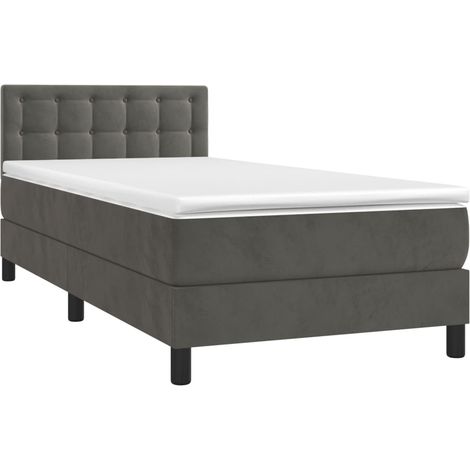 Cadre de lit LED avec sommier tête de lit matelas surmatelas 100x200 cm tissu velours gris foncé TDL0207747