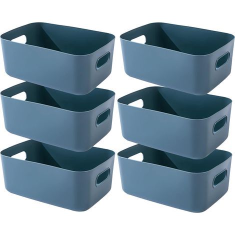 6er-Pack blaue Aufbewahrungsboxen aus Kunststoff, 20 × 14,7 × 7 cm, Aufbewahrungsboxen, Körbe und Aufbewahrungsboxen mit Griffen, Aufbewahrungsbehälter für Küche, Bad, Büro (1/5)