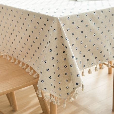 Nappe imprimée – Style champêtre frais – Usage domestique – Finition à pompons – 140 x 160 cm (1/5)