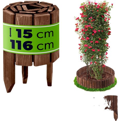 Clôture de jardin en palissade, bois durable, hauteur de 15 cm, longueur de 116 cm, résistant aux intempéries, assemblage sans outils (1/5)