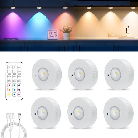 Juego de iluminación para armarios de 6 piezas, LED con carga magnética inalámbrica, 3 temperaturas de color + 9 luces LED RGB para ventanas, luces regulables para armarios. (1/4)