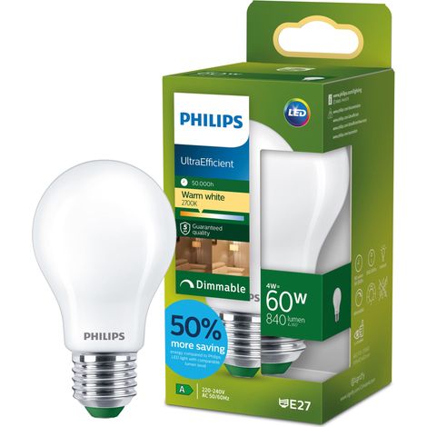 LED ampoule classe énergétique A, équivalent 60W, culot E27, matt, éclairage blanc chaud (2700K), dimmable, nouvelle génération (1/5)