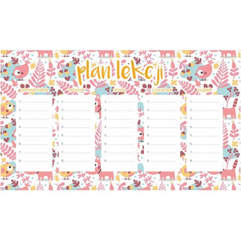 Plan de lección magnético Animales rosas 30x17,5 cm
