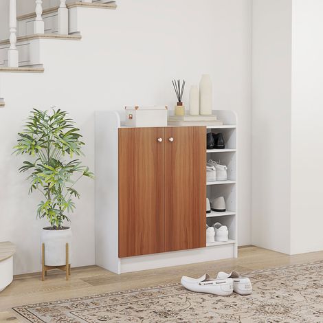 Meuble à chaussures moderne à 2 portes et étagères réglables pour 12 paires de chaussures, idéal pour une entrée, 83 x 30 x 90 cm, couleur naturelle