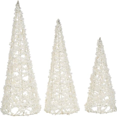 Conjunto de 3 figuras decorativas árboles de Navidad decoración de alambre metal blanco Rosan