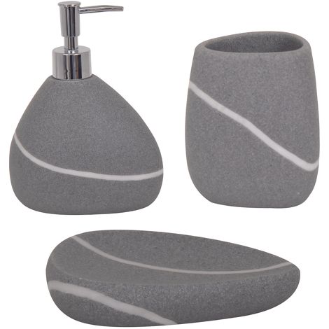 Ensemble 3 accessoires de salle de bain Céramique ZEN Gris MSV