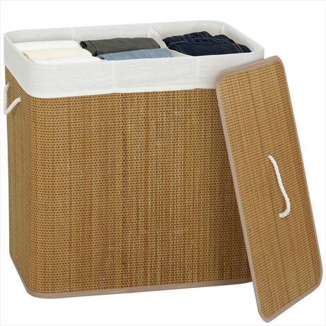 Accessoire de nettoyage Panier à linge 3 compartiments en bambou (1/5)
