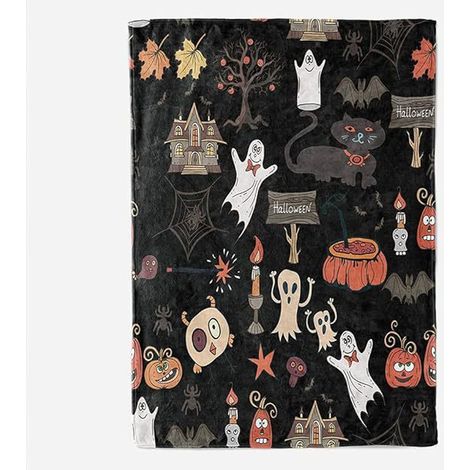 Couverture d'Halloween - Couverture d'Halloween en peluche - Décoration d'Halloween confortable en flanelle grise pour canapé, lit ou salon - 127 x 152 cm - Style 10 (1/2)