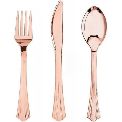 Couverts en plastique réutilisables - Luxe - Doré - Or rose - 30 packs - Écologique et durable (1/2)