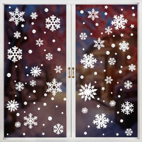 Autocollants statiques flocons de neige de Noël, autocollants décoratifs de Noël pour vitres, décorations de fenêtre pour le Nouvel An, autocollants flocons de neige dorés et argentés pour fenêtres.