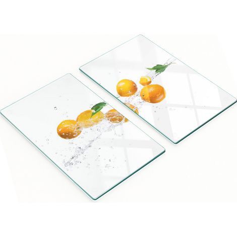 Tableros de vidrio duraderos y elegantes con estampado de naranja y agua, 2x30x52 cm.