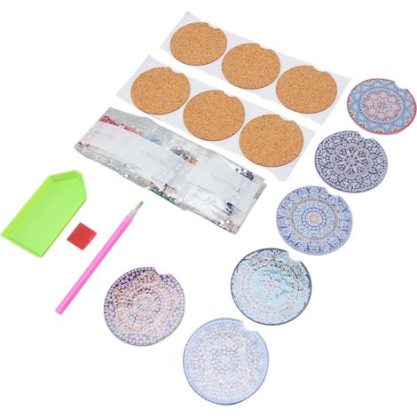 Lot de 6 sous-verres de voiture en strass, style mandala scintillant, inodores et résistants, kit artistique pour voiture et famille (1/5)
