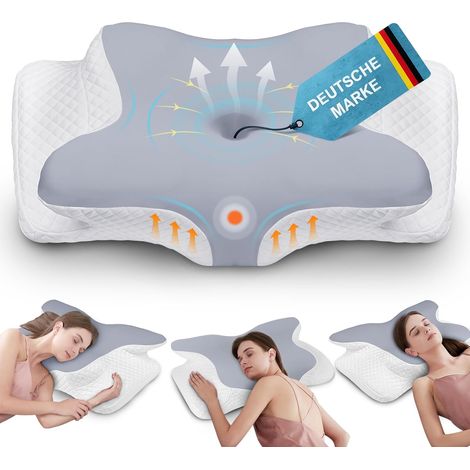Oreiller Ergonomique Cervical à Mémoire de Forme, Oreiller Mémoire Forme pour la Nuque, Coussin pour Dormeurs sur Le Côté, Le Dos et Le Ventre, Améliorer le Sommeil, 62×41×11/13 cm, Gris-Blanc