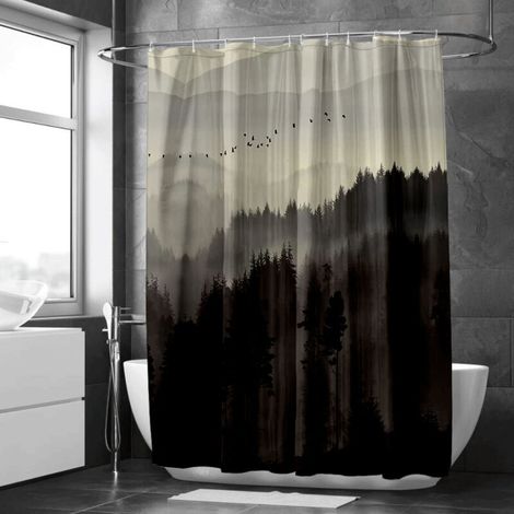 Rideau de douche forêt brumeuse – Style scandinave, 90x180 cm (1/5)