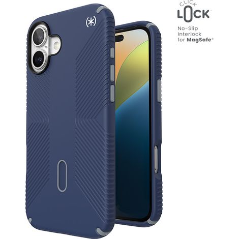 Speck Presidio2 Grip ClickLock & MagSafe - iPhone 16 Plus Hülle (Küstenblau / Staubgrau / Weiß) (1/5)