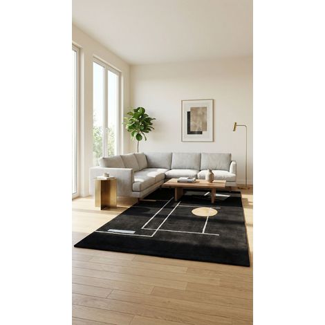 Tapis design LivelyPatterns - Designertapis - 290x190cm, Rectangular - 80% Laine vierge, 20% Soie de bambou - Tufté main - Noir