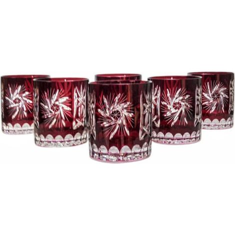 Vasos de whisky de cristal rubí de 280 ml y molinillo de aceitunas (1/5)