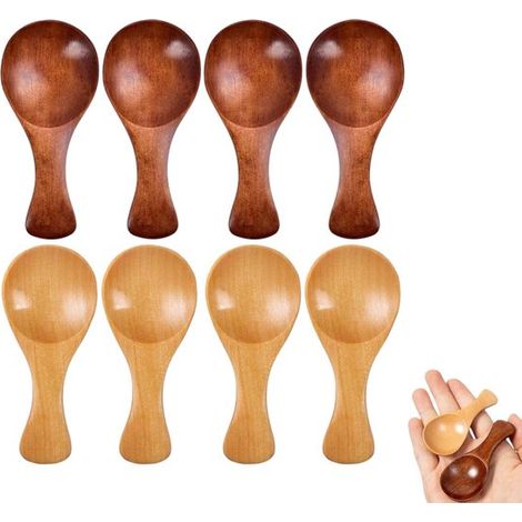 Cucharas de madera para postre (8 piezas): mini cucharas para helado, cucharas para miel, cucharas para remover y cucharas para café (8 x 3,5 cm) (1/5)