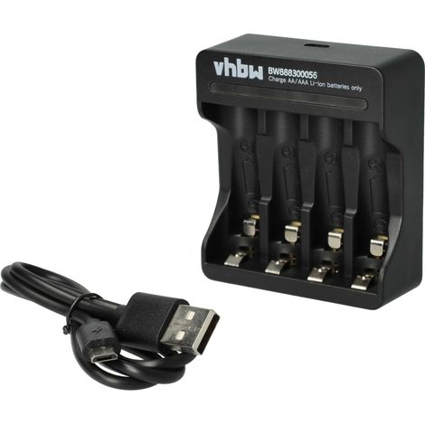 vhbw Cargador de 4 baterías compatible con baterías recargables AA / AAA, pila, batería Li-Ion - Cargador micro USB