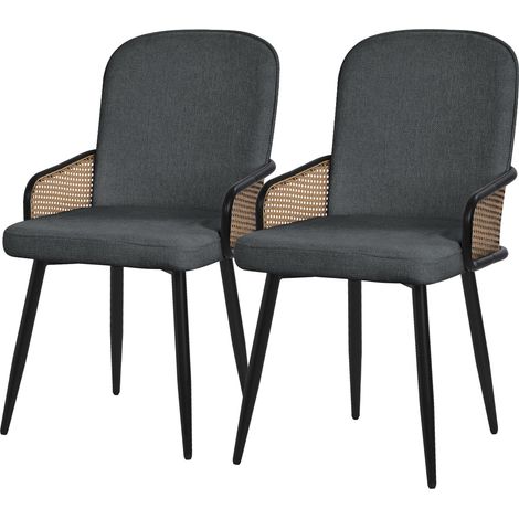 ML-Design Set di 2 Sedie da Sala Pranzo Antracite con Rivestimento in Tessuto, Gambe in Metallo, con Braccioli Effetto Rattan, Poltrona Imbottita, Poltroncina Ergonomica da Soggiorno e Cucina