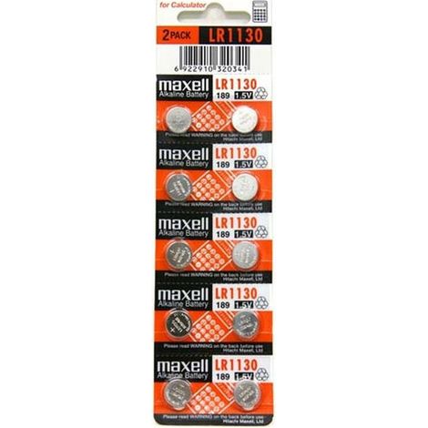 Lot de 10 piles bouton alcalines LR1130 – Tension 1.5V – Pour appareils électroniques – Longue durée d'utilisation – Maxell