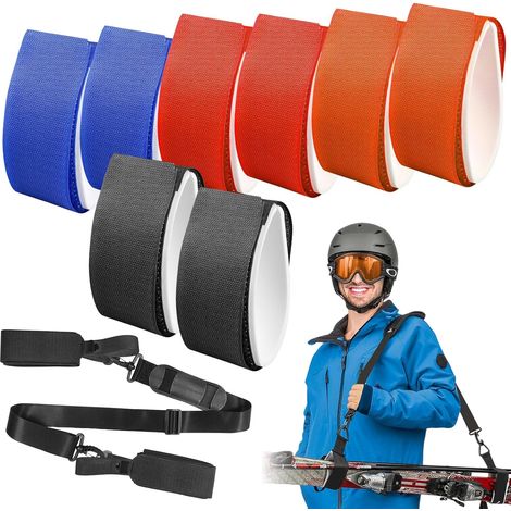 8 pièces de 45x5 cm de bande de fixation pour ski et 1 pièce de 1,2 m de sangle de transport pour ski, sangle auto-agrippante pour ski, sangles pour ski, bande auto-agrippante pour ski (1/5)
