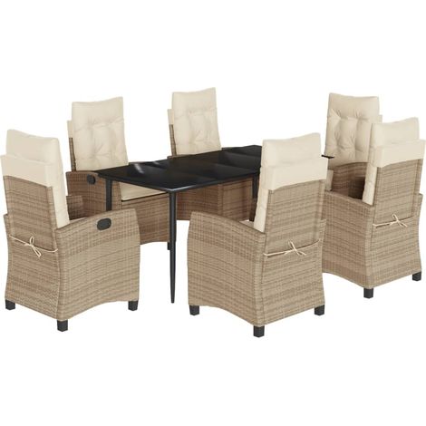 Maison Exclusive - 7-tlg. Garten-Essgruppe mit Kissen Beige Poly (1/5)