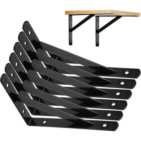 Confezione da 6 staffe da parete, treppiede robusto, staffa per mensola a muro, supporto per mensola a 90 gradi, 150 x 95 mm (nero)