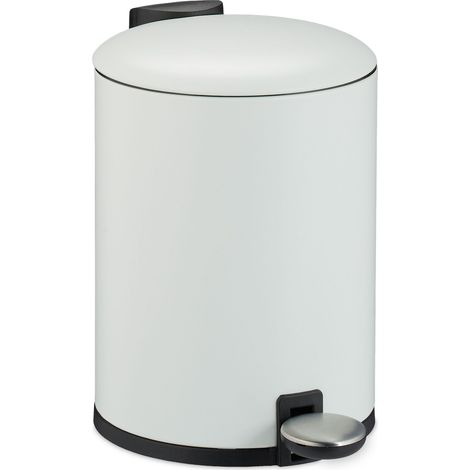 Relaxdays Mülleimer Bad, 3 l, Kosmetikeimer mit Soft-Close, in matter Optik, entnehmbarer Inneneimer, Treteimer, weiß