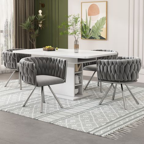 Sedia da pranzo girevole 54x59x72 cm in velluto grigio, 360° per soggiorno FloraGrace (1/5)