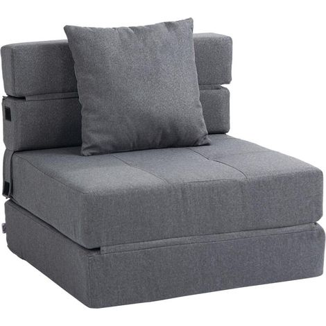 Chauffeuse canapé-lit convertible fauteuil 1 place avec 1 coussin déhoussable, tissu gris (1/5)