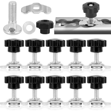 10 Pièces Raccord à Visser Rail en Acier Galvanisé M8×40MM Rail Fitting avec Écrou Poignée Etoile M8 Facile à Installer pour la Fixation des Charges sur Rail Aero et Caravanes (1/5)
