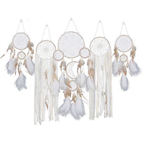 Décoration murale attrape-rêves lune et étoile, suspension de chevet pour chambre, ornement mural bohème, taille unique, kit de décoration intérieure (1/5)