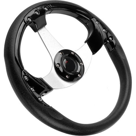 Volant Universel 350mm/14in Cuir PU Sport Course Drift Auto, Noir, 3 Branches, 6 Trous de Fixation, Accessoire Tuning (1/5)