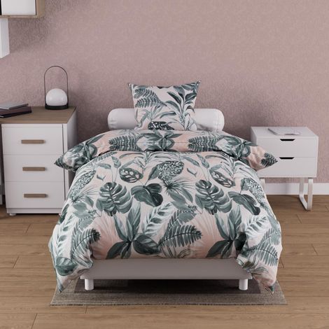 Parure Housse de Couette Coton 57 Fils 140x200 cm Tropic Vert (1/5)