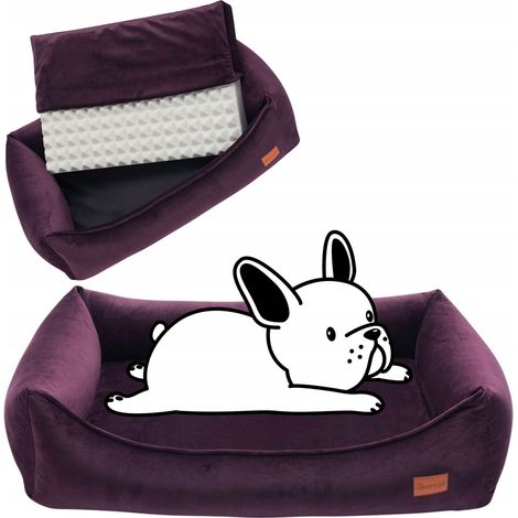 Divano ortopedico per cani di piccola taglia o cuccioli, 70x55x18 cm, velluto Ukory, viola. (1/5)