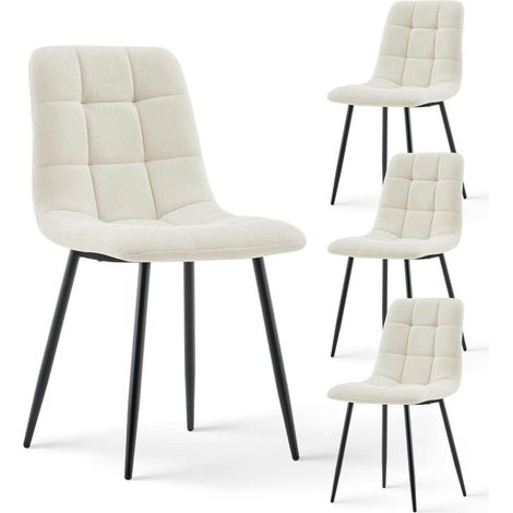 Esszimmerstühle 4er Set Chenille Beige, Gepolsterter Sitz mit Metallbeinen (1/5)