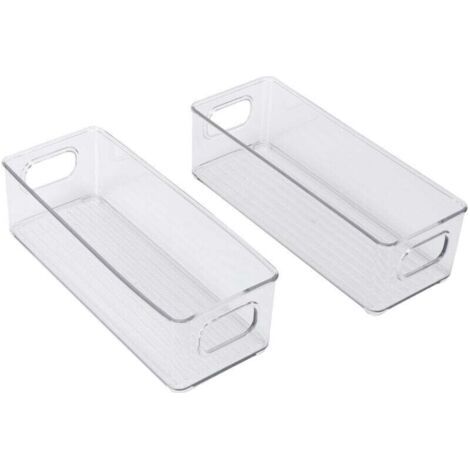 Lot de 2 bacs de rangement pour réfrigérateur, en plastique transparent et empilables, avec poignées, pour le garde-manger e (1/4)