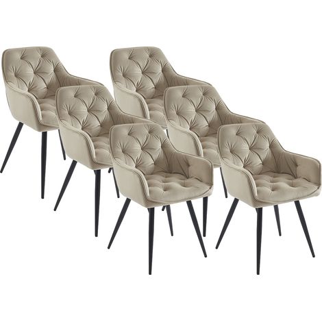 Sedia con braccioli in Velluto e Metallo Nero Beige - Lotto di 6 - MOBELIA di PASCAL MORABITO