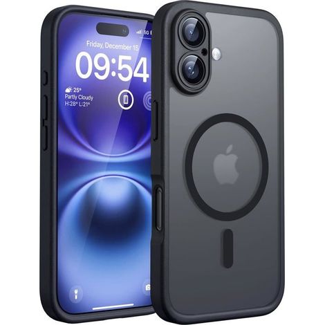 Ecleanfy - Coque iPhone 16 6,1" - Compatible MagSafe - Protection Objectif Renforcée - Finition Mat Translucide Antichoc - Noir (1/5)