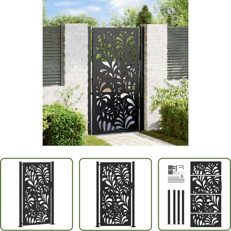 vidaXL Stahl Tor - Gartentor Schwarz 100x175 cm Stahl Wellendesign (1/5)