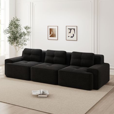 Modulares 3-Sitzer-Sofa Sitztiefe 74 cm Schwarz Cordstoff montagefrei (1/5)