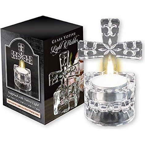 Porte-Bougie de Prière avec Croix 10 cm, Décoration et Cadeau Religieux de Culte dans une Boîte (1/5)