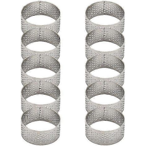 Lot de 10 cercles à tarte, à quiche et à tourte ronds en acier inoxydable sans soudure, de 4,5 cm de diamètre et perforés, F26 (1/5)