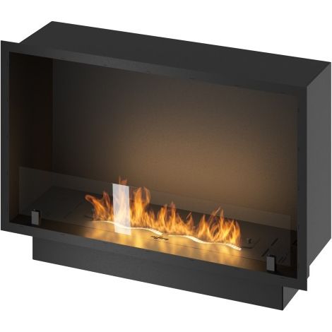 Cheminée bioéthanol encastrable Inside Black 800 - Noir mat, avec vitre, brûleur 1 L, design moderne