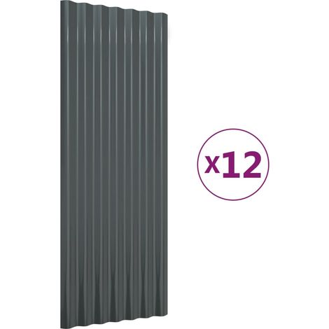 Lot de 12 Panneaux de toiture, Plaque moderne, Haute qualité, Acier Anthracite 100x36 cm OIB3636E (1/4)