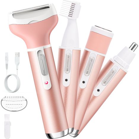 Rasoir électrique rechargeable pour femme 4 en 1, étanche et indolore, pour le nez, le visage, les sourcils, la barbe et les favoris. Tondeuse à barbe. (1/4)